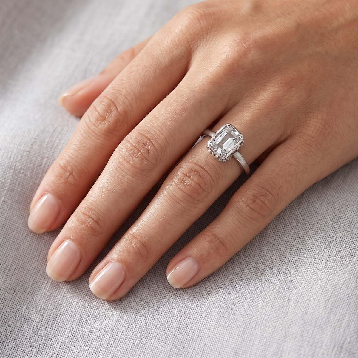 Silver Rectangular Cut Solitaire Ring