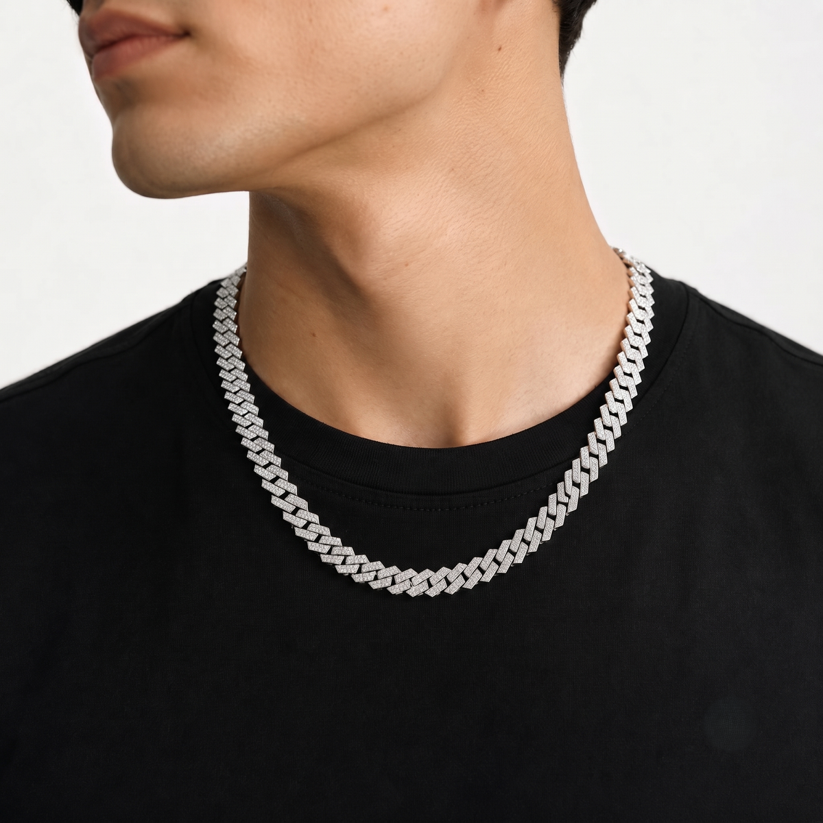 Silver Encrusted Cuban Chain Necklace