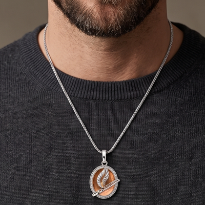 Silver Feather  Medallion Charm Pendant