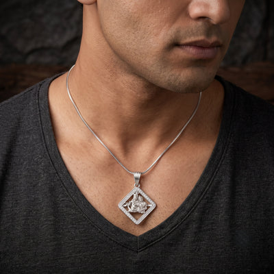 Silver Radha Krishna Diamond-Shaped Charm Pendant