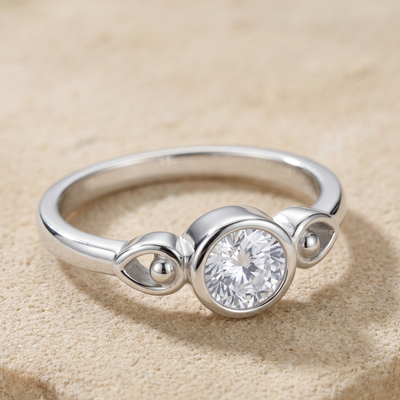 Silver Solitaire Ring with Teardrop Shoulders
