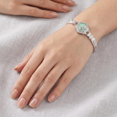Silver Hexagonal Floral Opal Bracelet