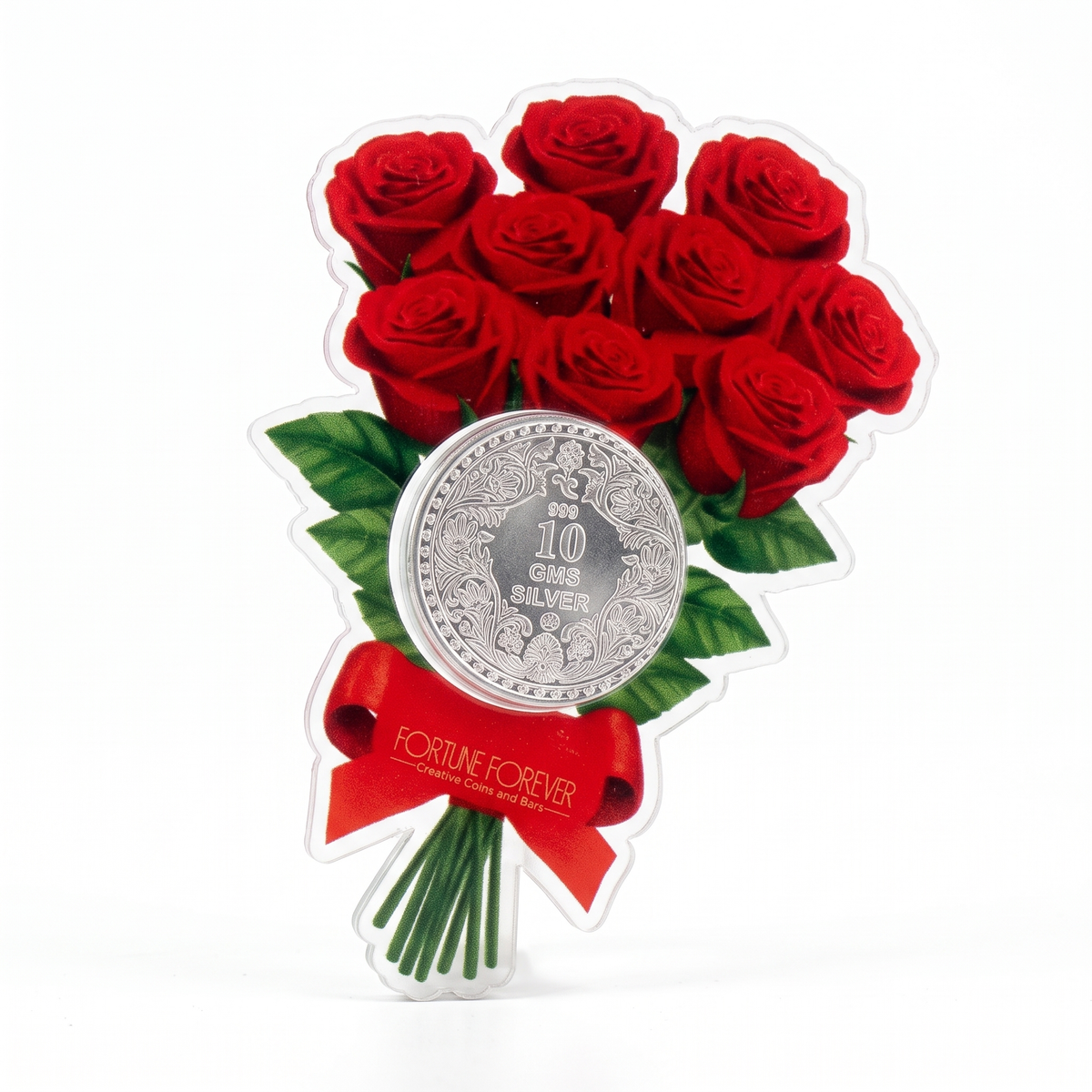 Silver Coin in Rose Bouquet Presentation Card - 10 g