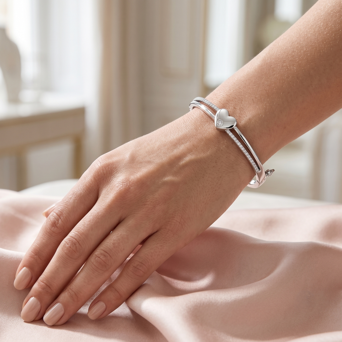 Silver Heart Bangle Bracelet