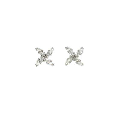 Silver Baguette Stone Pinwheel Stud Earrings