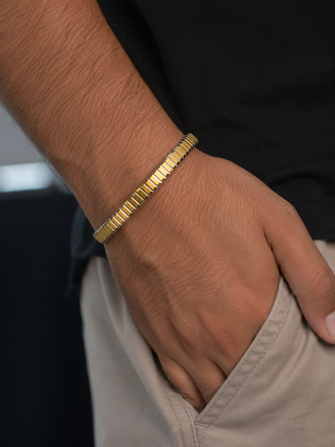 Two-Tone Fluted Textured Silver Bracelet