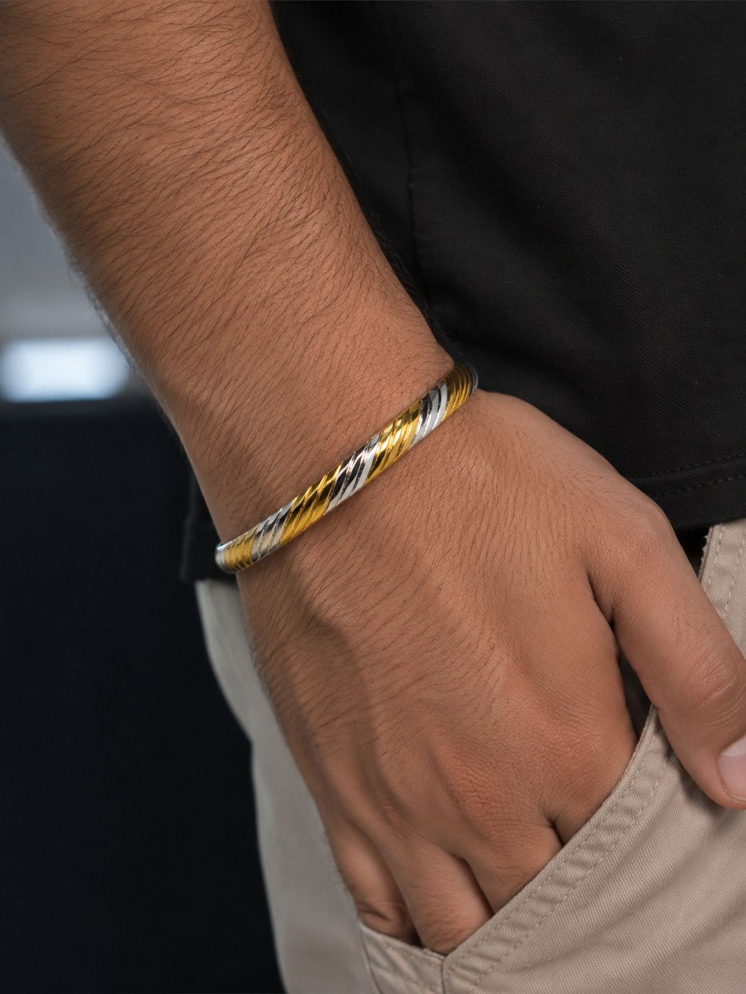 Silver Two-Tone Textured Bracelet
