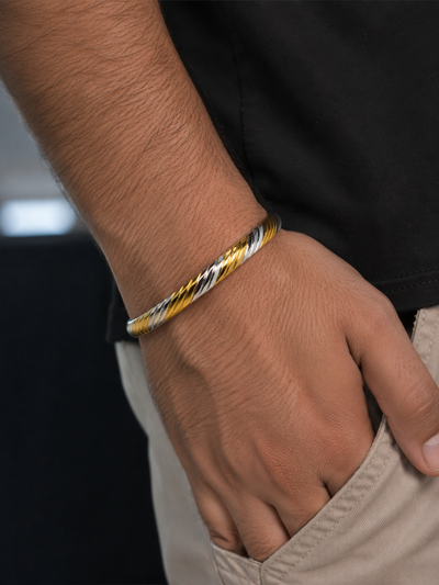 Silver Two-Tone Textured Bracelet