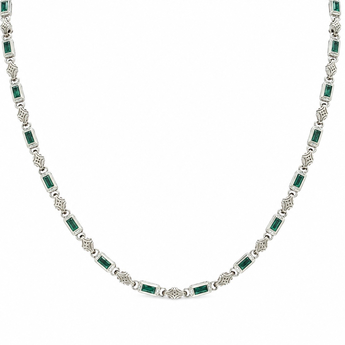 Silver Emerald and Filigree Link Chain
