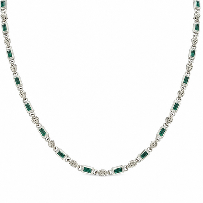 Silver Emerald and Filigree Link Chain