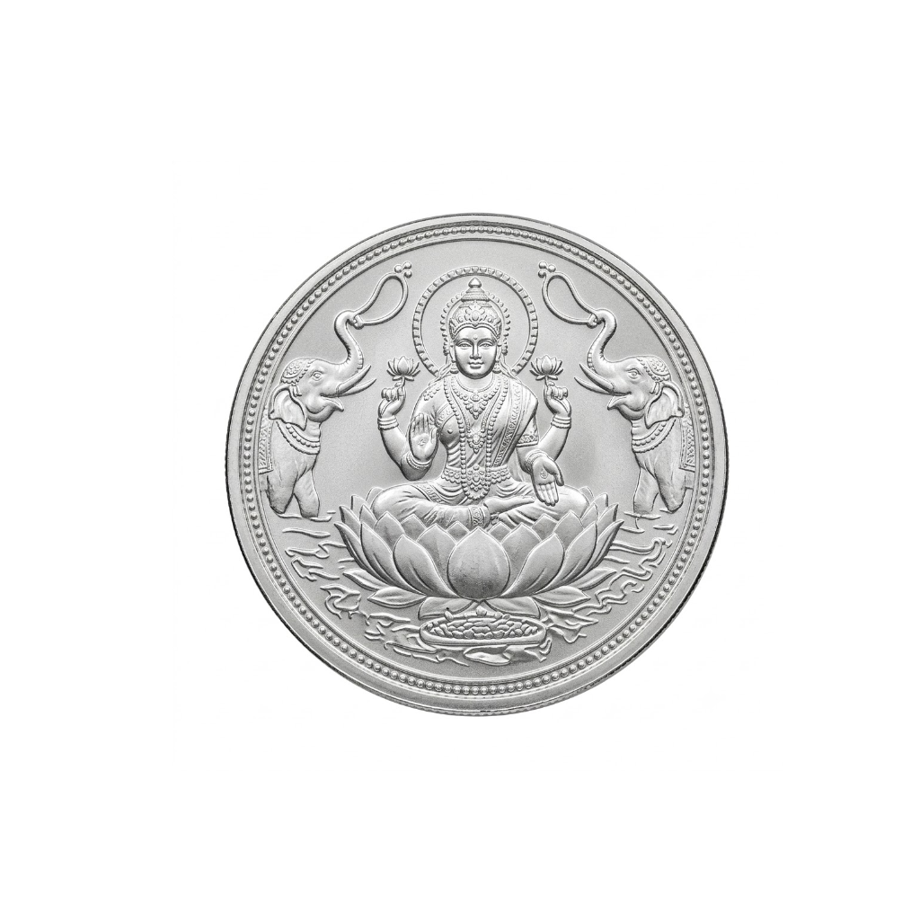 Silver Deity Coin with Embossed Lotus and Elephant Motif - 2 g