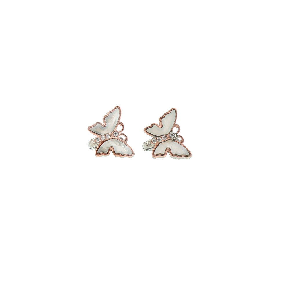 Silver Mother of Pearl Butterfly Stud Earrings