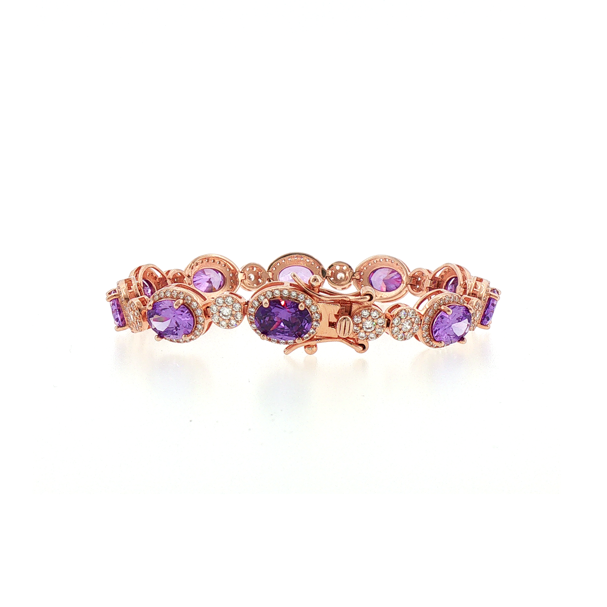 Rose Gold Oval Amethyst Halo Link Bracelet