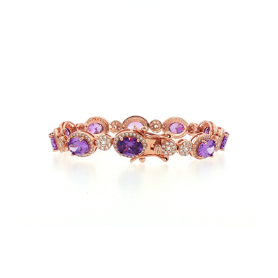 Rose Gold Oval Amethyst Halo Link Bracelet