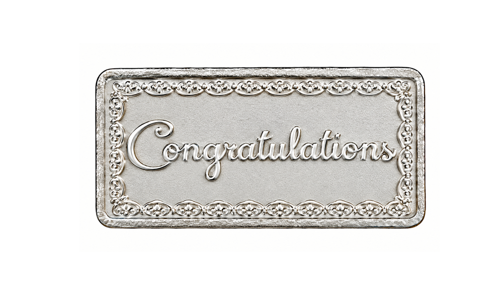 Silver Congratulations Rectangular Coin with Floral Motif Border - 5 g
