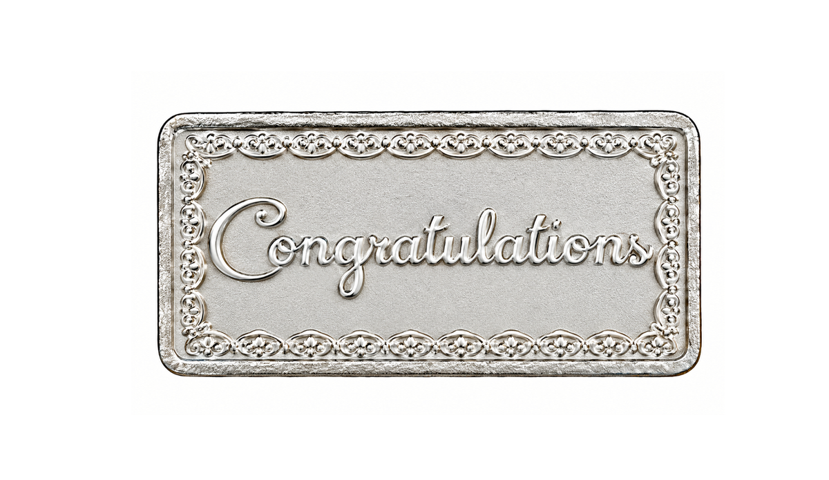 Silver Congratulations Rectangular Coin with Floral Motif Border - 5 g