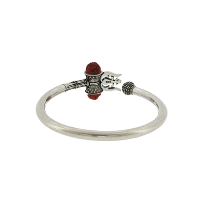 Silver Trishul and Damaru Bracelet with Red Coral