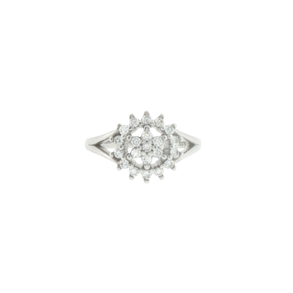 Silver Floral Cluster Ring with Split Shank