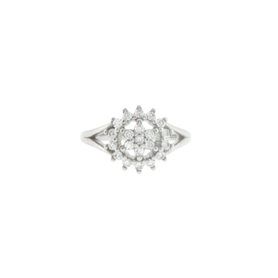 Silver Floral Cluster Ring with Split Shank