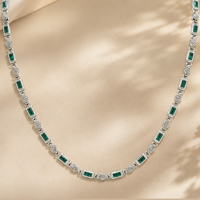 Silver Emerald and Filigree Link Chain