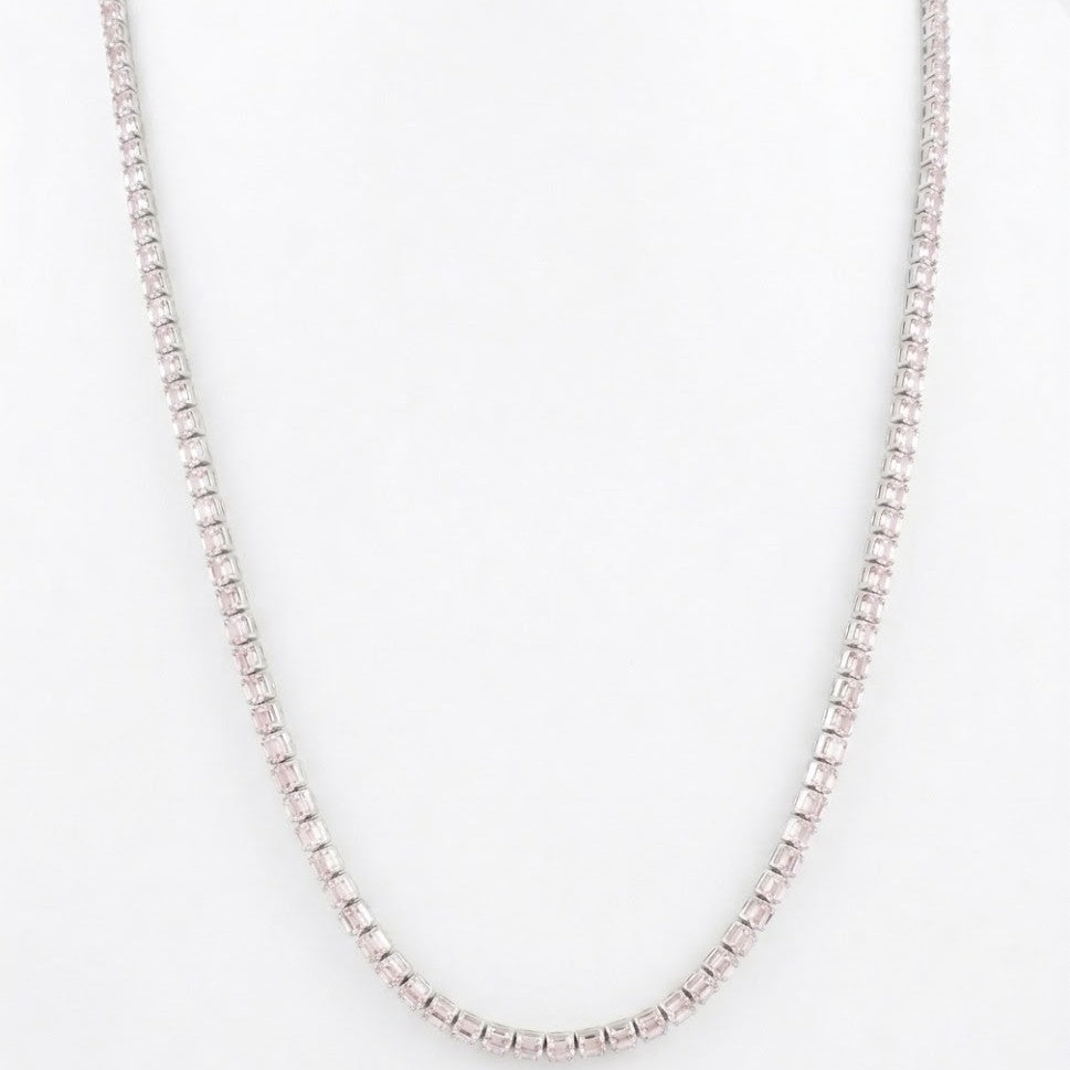 Silver Classic Pastel Pink Stone Tennis Necklace