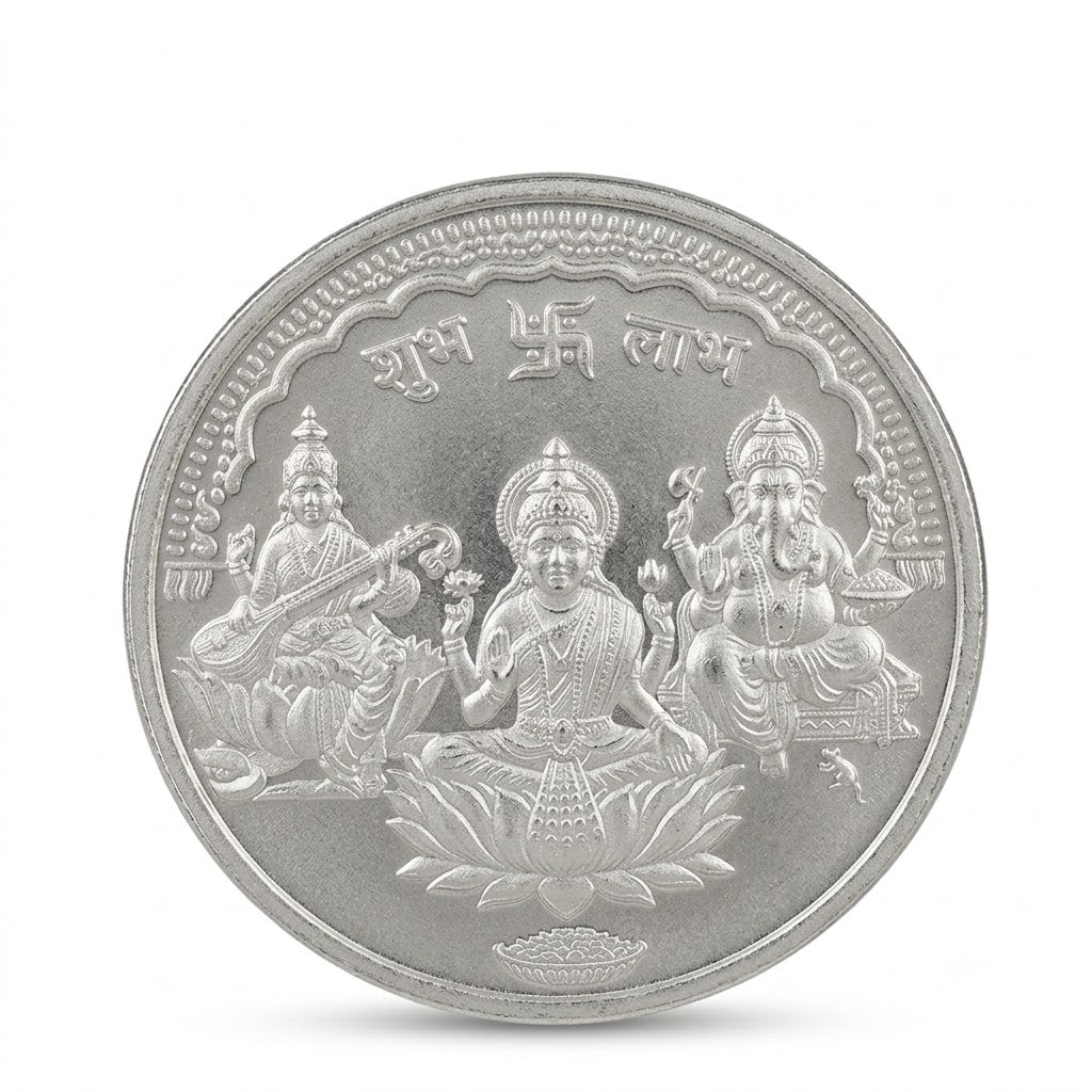 Silver Shubh Labh Coin with Lakshmi Ganesha Saraswati - 10 g