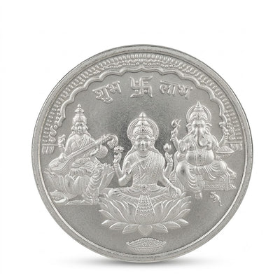 Silver Shubh Labh Coin with Lakshmi Ganesha Saraswati - 10 g