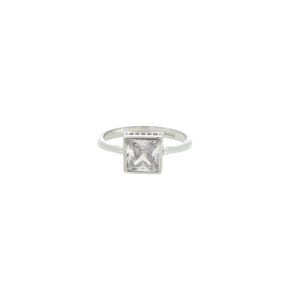 Silver Square Bezel-Set Solitaire Ring