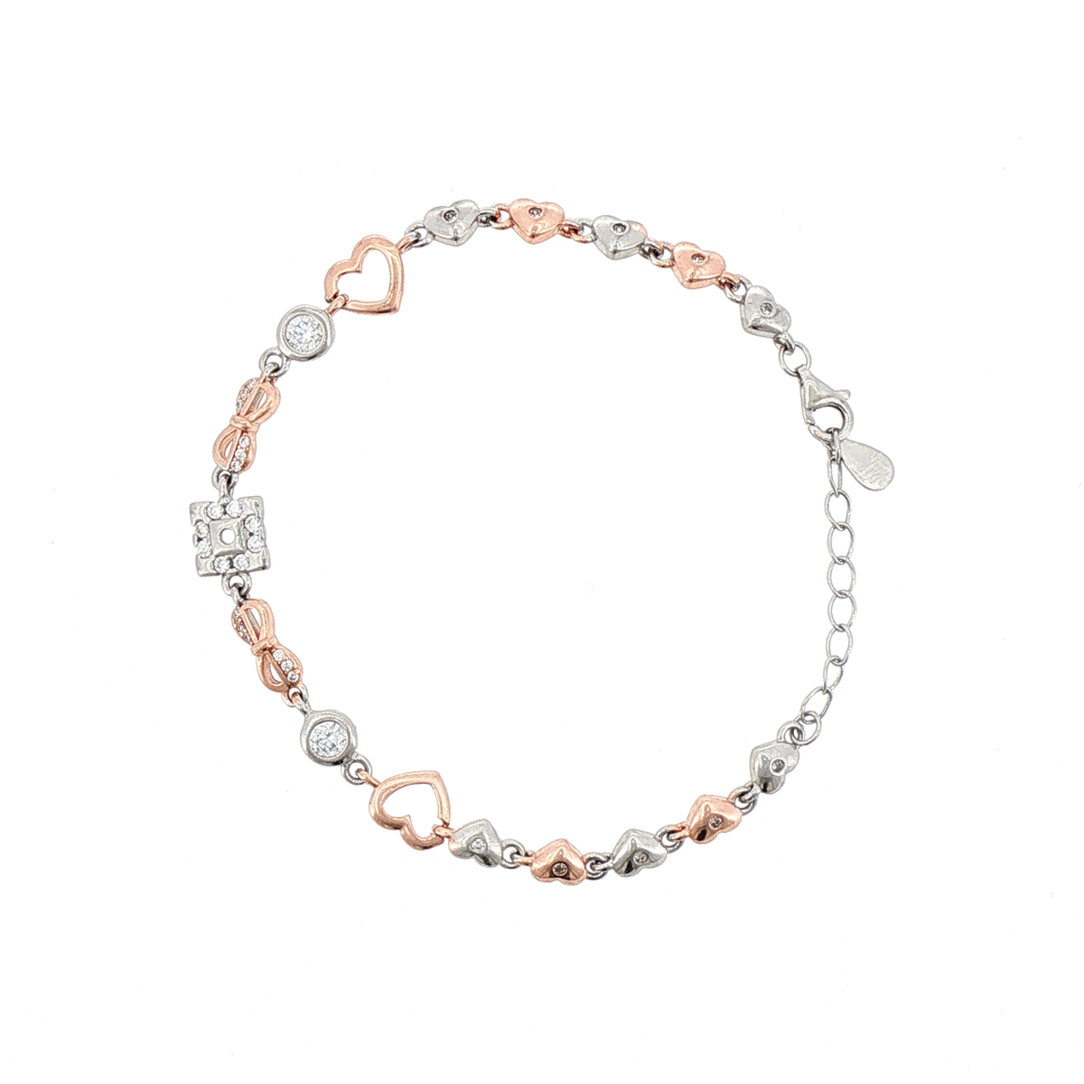 Silver Heart and Bow Chain Bracelet