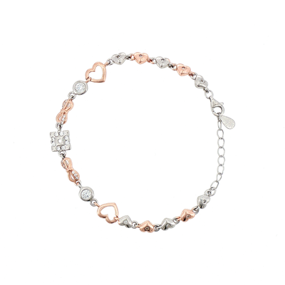 Silver Heart and Bow Chain Bracelet