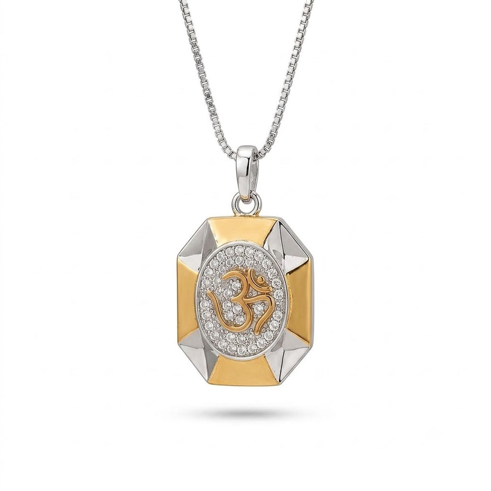 Silver Two-Tone Pave Om Pendant