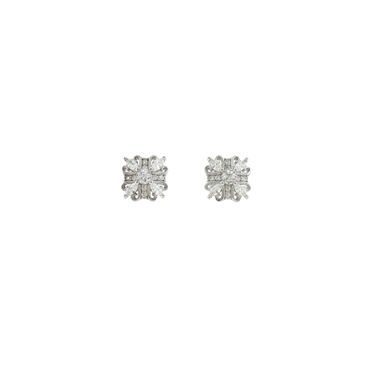 Silver Filigree Cross Stud Earrings