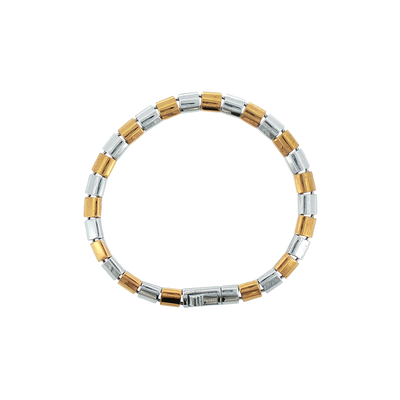 Silver & Gold Plated Cylindrical Link Chain Bracelet