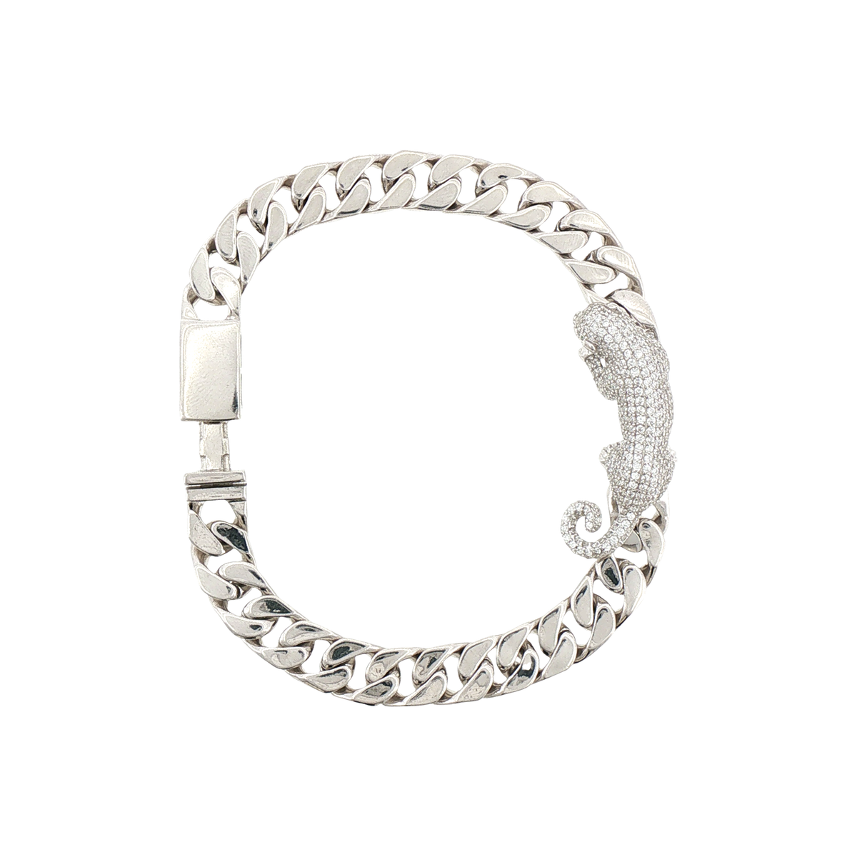 Silver Pave Panther Cuban Chain Bracelet