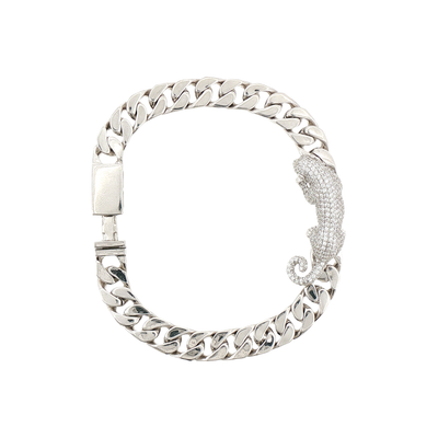 Silver Pave Panther Cuban Chain Bracelet