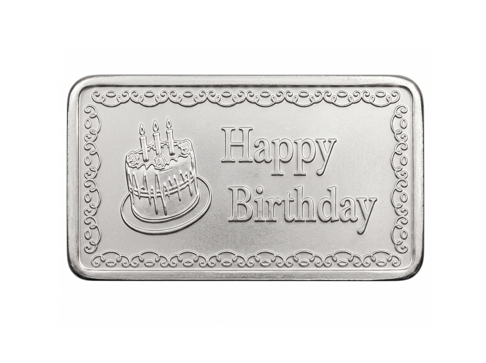 Silver Happy Birthday Engraved Rectangular Coin - 5 g