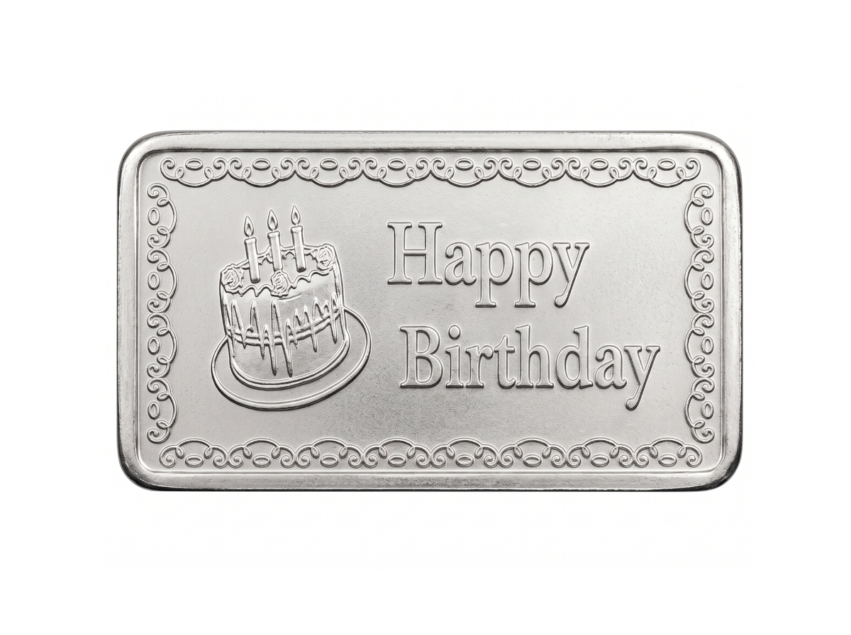 Silver Happy Birthday Engraved Rectangular Coin - 5 g