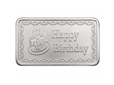 Silver Happy Birthday Engraved Rectangular Coin - 5 g