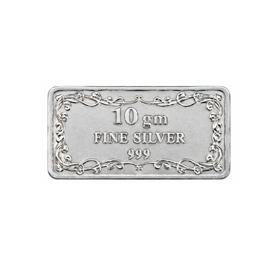 Fine Silver 999 Bullion Rectangular Coin with Decorative Border - 10 g