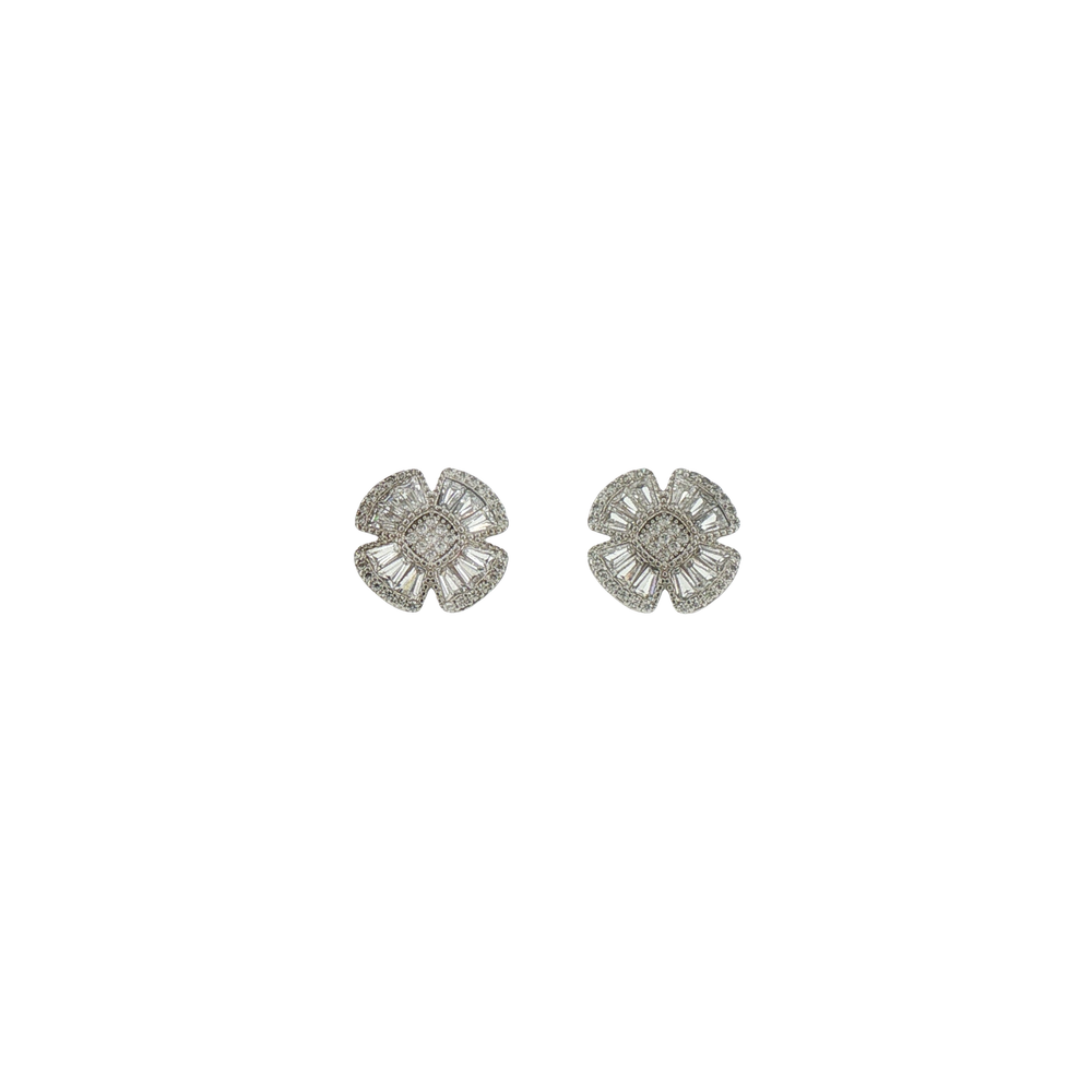 Silver Floral Cluster Stud Earrings