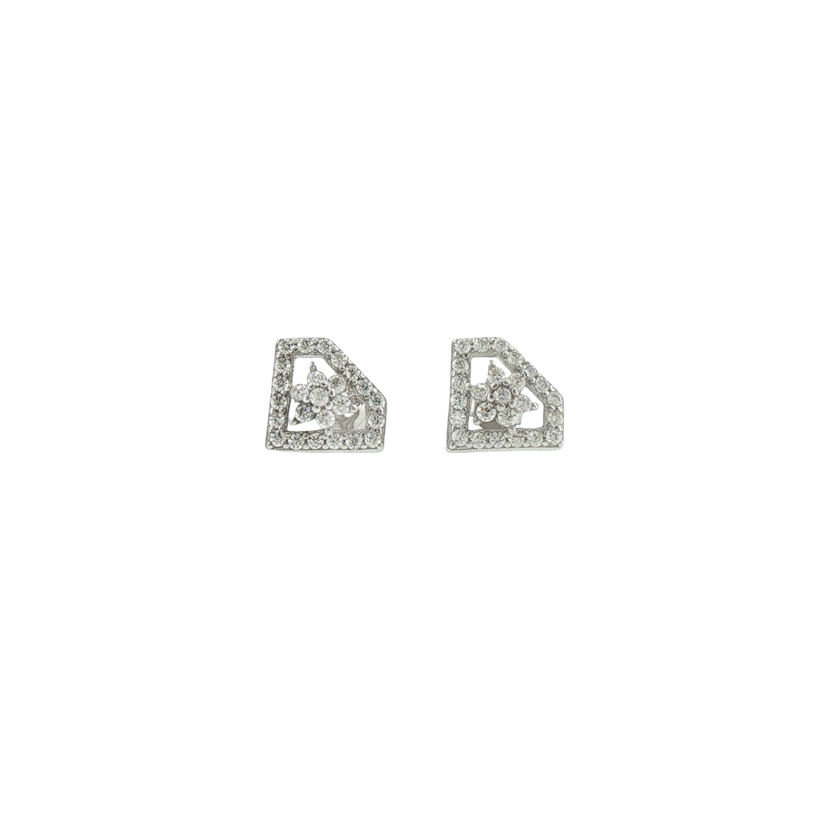 Silver Geometric Stone Cluster Stud Earrings