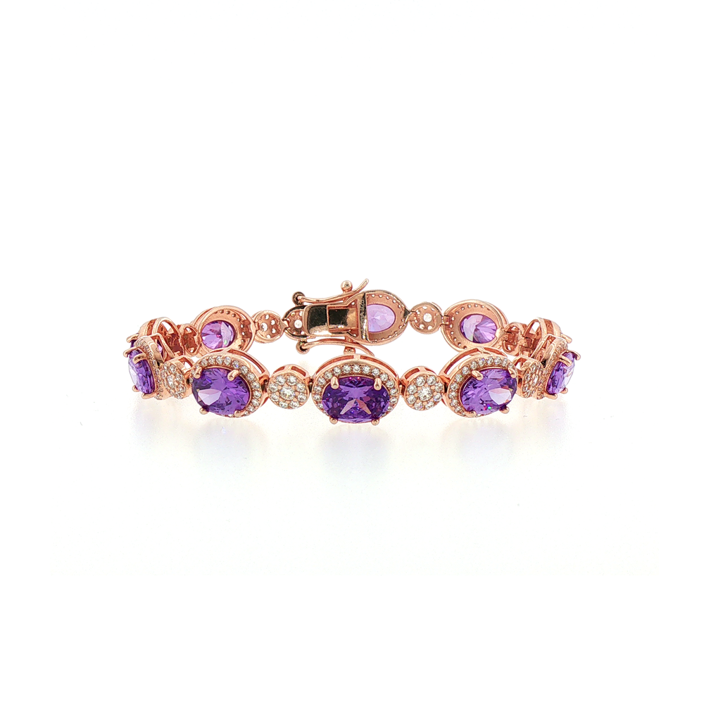 Rose Gold Oval Amethyst Halo Link Bracelet