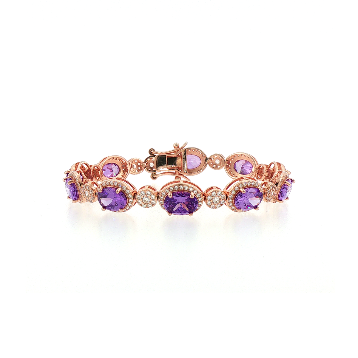 Rose Gold Oval Amethyst Halo Link Bracelet