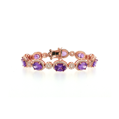 Rose Gold Oval Amethyst Halo Link Bracelet